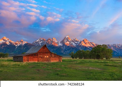 Sunrise on the peaks of the Grand Teton's on a beautiful Autumn Day, in Wyoming.