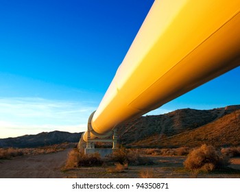 Sunrise on a pipeline in the Mojave Desert, California.