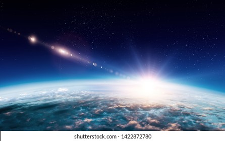 Sunrise on planet orbit, space beauty - Shutterstock ID 1422872780