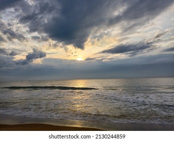 Sunrise On Pondicherry Beach Cloudy