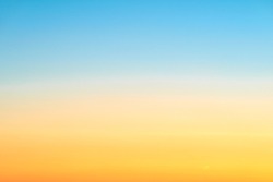 Sunrise Orange-blue Sky Gradient, Clear Sky Without Clouds. Beautiful Red And Light Blue Sky, Copy Space For Text