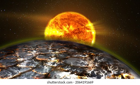 Sunrise over alien planet. Elements of this image furnished by NASA.
