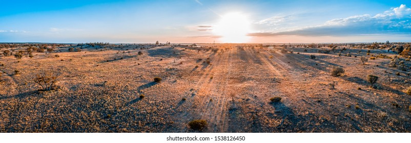 Sunrise Over Australian Desert - Wide Aerial Panoramic Landscape