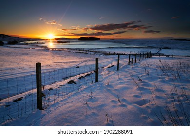 Sunrise Over Ballo Reservoir In The Lomond Hills, Fife, Scotland.