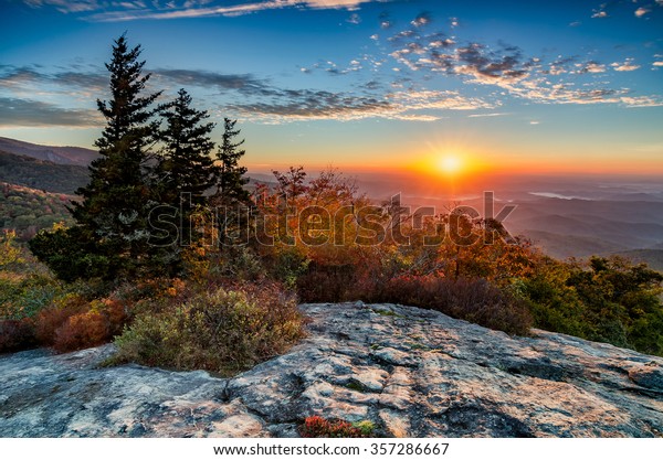 Sunrise over the Blue Ridge Mountains along the Blue\
Ridge Parkway in NC
