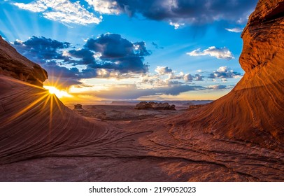 The sunrise over the canyon desert. Desert at dawn. Canyon desert at dawn. Beautiful sunrise over canyon desert - Shutterstock ID 2199052023