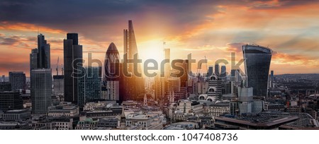 Sunrise over the City of London, United Kingdom