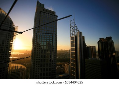 Sunrise Over Construction Building In Sydney City CBD, Sydney Australia