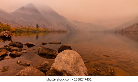 Sunrise Over Convict Lake Through Smoke From The Creek Fire