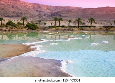 Sunrise over Dead Sea. Beautiful nature. Nature landscape. Dead sea salty shore in the morning. - Shutterstock ID 1554403301