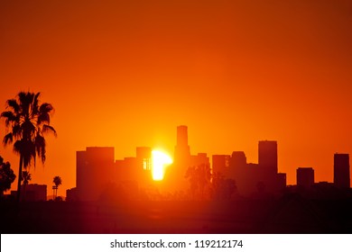 Sunrise Over Downtown Los Angeles Skyline. Still Photo From Timelapse Sequence.