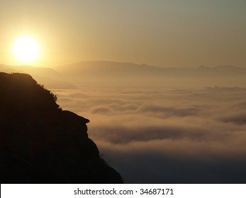 Sunrise Over The Foggy San Fernando Valley In Southern California.