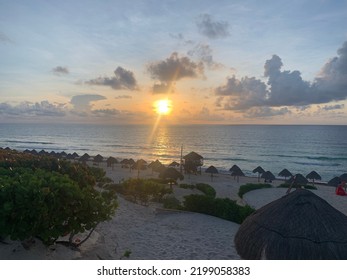 Sunrise Over Cancun’s Golden Sand Beach. Cancun, Mexico. August 13th 2022