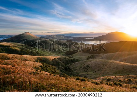 Sunrise over Hoopers Inlet, Otago Peninsula, Dunedin, Otago, New Zealand