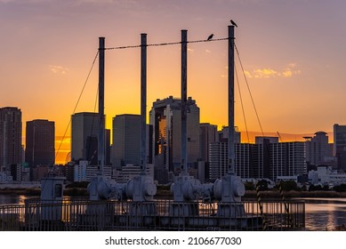 Sunrise Over Kansai Region Of Osaka, Japan