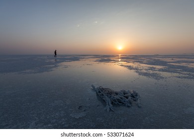 Sunrise Over The Lake Assal, Near Dallol, Danakil Desert, Afar Triangle, Ethiopia