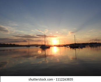 Sunrise Over Lake Macquarie With Yachts