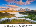 Sunrise over Lake Pehoe, Torres Del Paine National Park, Patagonia, Chile, South America