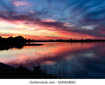 Sunrise Over Lake In Windsor Colorado