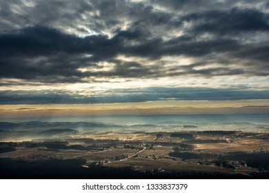 Sunrise Over The Lehigh Valley In Eastern Pennsylvania As A Low Fog Rolls Through The Hills.