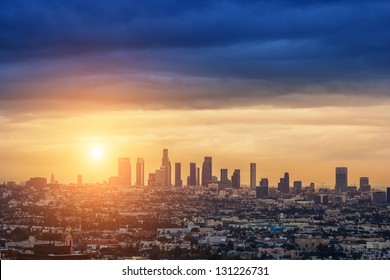 Sunrise Over Los Angeles City Skyline