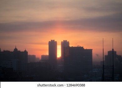Sunrise over modern office buildings in business district center - Shutterstock ID 1284690388