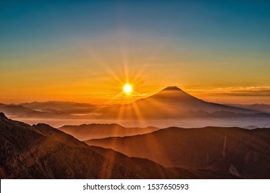 Sunrise over Mount Fuji in Japan