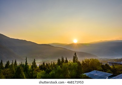 Sunrise over mountain,Bhutan