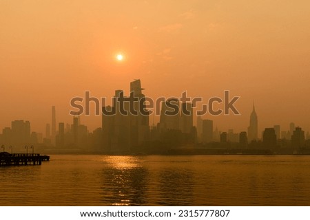 Sunrise over NYC during Canadian Wildfire Smoke Event, from Hoboken NJ