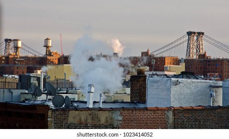 Sunrise over the Rooftops of the East Village in Winter. New York. USA