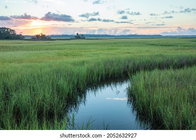 Sunrise over the saltwater marsh along the Tolomato River in St. Augustine, Florida.