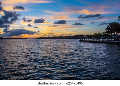 Sunrise Over The Scenic St Lucie, Florida, Inlet With A Cloudscape In The Background.