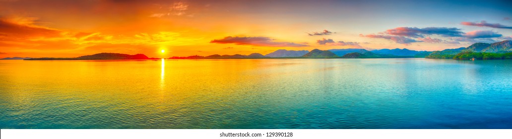 Sunrise over the sea.  Panorama - Shutterstock ID 129390128