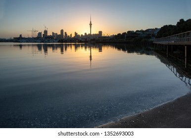 Sunrise Over Sky Tower, Auckland City, New Zealand