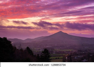 Sunrise Over Sugar Loaf Mountain In Wicklow, Ireland