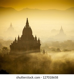 Sunrise over temples of Bagan in Myanmar, UNESCO World Heritage Site