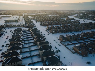 Sunrise Over Texas Landscape Covered In White Powder Snow During Winter Storm Uri Over A Foot Of Fresh Snow In Round Rock North Of Austin , Texas , USA