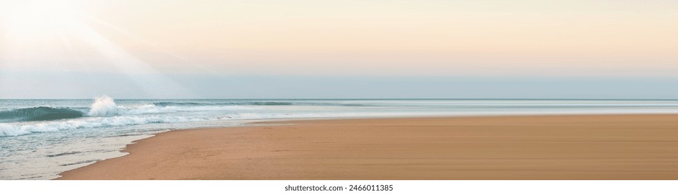 A sunrise over a waves sea. Abstract banner of pastel summer beach. - Powered by Shutterstock