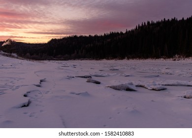 Sunrise over winter Chusovaya river - Shutterstock ID 1582410883