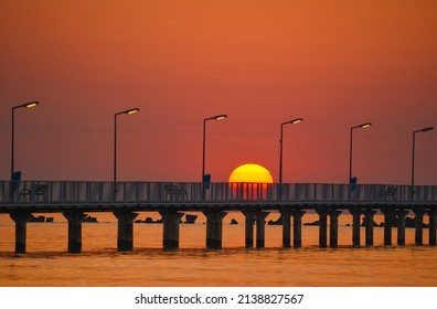 Sunrise Over The Wooden Pontoon