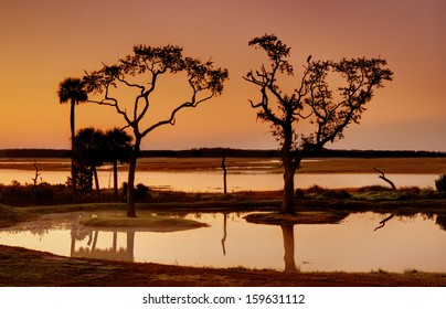 Sunrise overlooking the tidal marshes of Port Royal Sound in South Carolina.