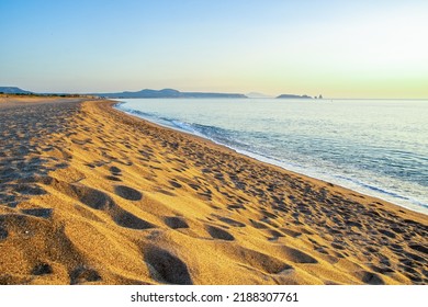 Sunrise in Pals, sandy beach and wild dune in Pals, Catalonia, Spain