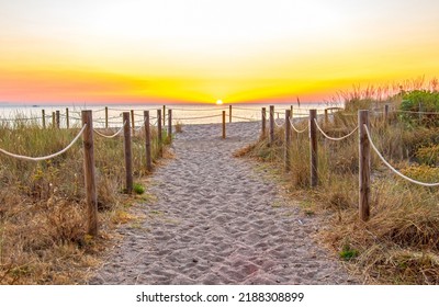 Sunrise in Pals, sandy beach and wild dune beachgrass in Pals, Catalonia, Spain