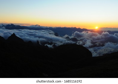 Sunrise At Pedra Do Açú (2,245m) In The Serra Dos Órgãos National Park, At The Most Point Of The City Of Petrópolis.