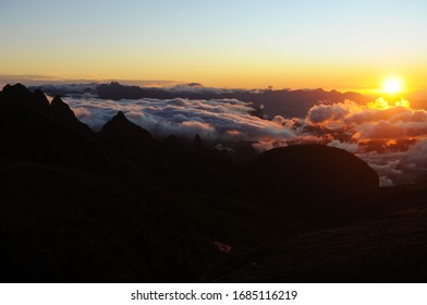 Sunrise At Pedra Do Açú (2,245m) In The Serra Dos Órgãos National Park, At The Most Point Of The City Of Petrópolis.