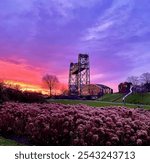 Sunrise photo of "De Hef" in Rotterdam, an iconic railway bridge that now serves as a monument.