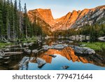 A sunrise photo of Dream Lake in Rocky Mountain National Park Colorado