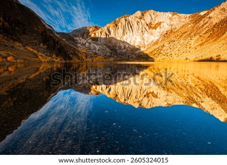 Sunrise Reflection of  Mount Morrison and Laurel Mountain on Convict Lake, Mammoth Lakes, California, USA