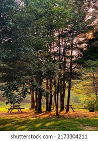 Sunrise At A Riverside Campground In The Maine Woods