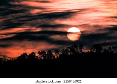 Sunrise In Rural Guatemala, Dramatic Sky With Intense Play Of Clouds, Open Air In Central America.